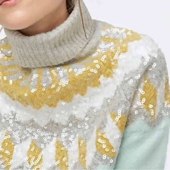 J Crew Fair Isle Sequined Turtleneck Sweater - Picture 2 of 7